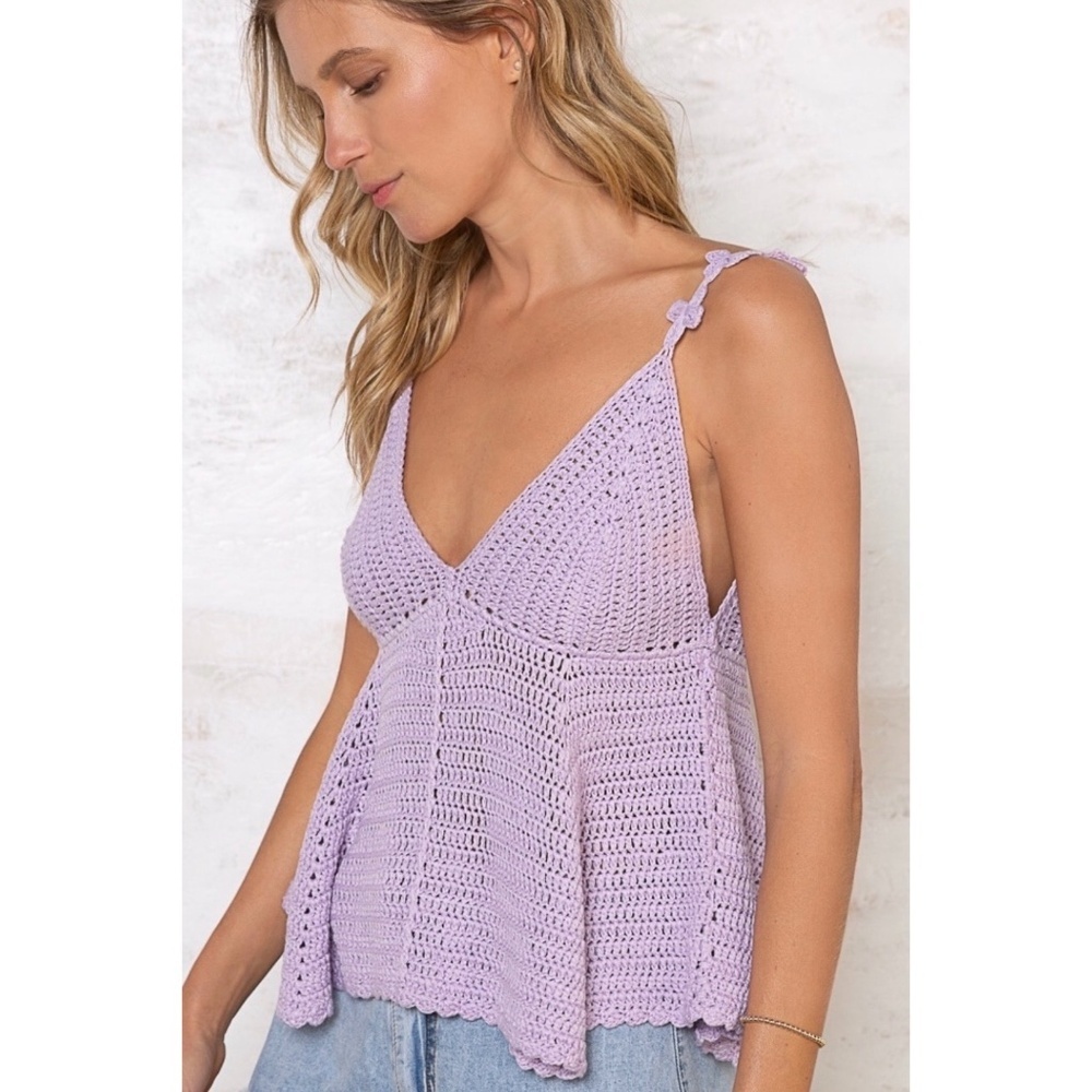POL Lavender Sleeveless V Neck Knit Babydoll Top - Picture 3 of 11